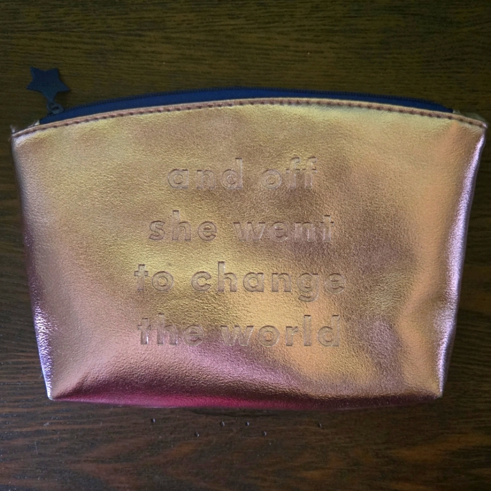 and off she went to save the world... Ipsy Metallic Rose Gold Makeup Bag